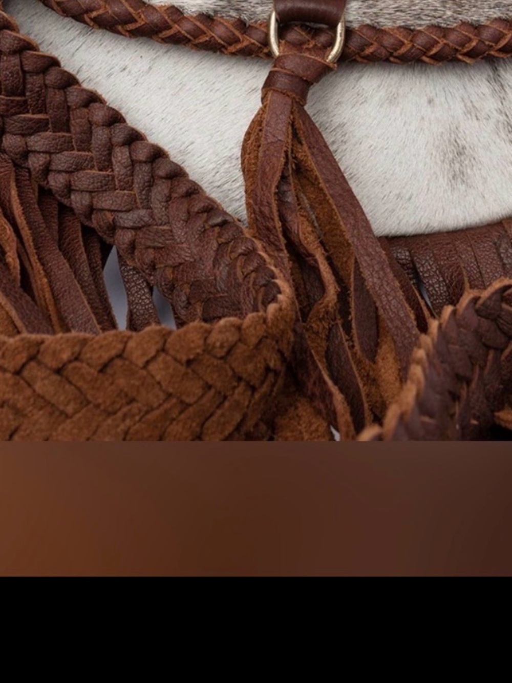 Western Fringe Crossbody Bag with Cowhide Flap - Brown & White - Picture 4 of 6
